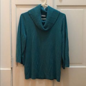 Teal 3/4 sleeve cowl neck sweater